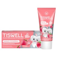 TISWELL детская зубная паста Реминерализующая с наногидроксиапат без фтора Клубника со сливками 60гр